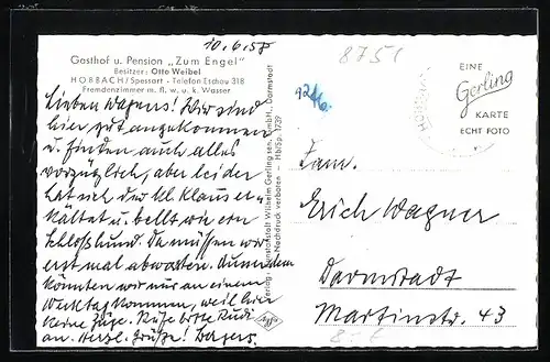 AK Hobbach / Spessart, Panorama und Gasthof-Pension Zum Engel