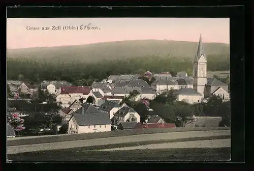 AK Zell /Obfr., Teilansicht aus der Vogelschau