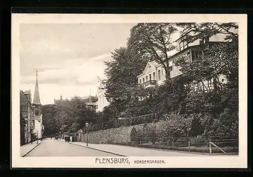 AK Flensburg, Nordergraben mit Kirche