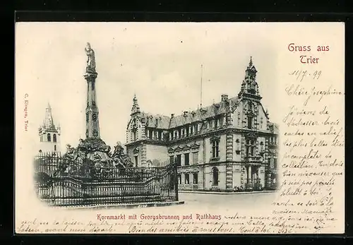 Relief-AK Trier, Kornmarkt mit Georgsbrunnen und Rathhaus