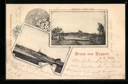 Passepartout-AK Kappeln /Schlei, Ortsansicht, Ortsansicht im Jahre 1845
