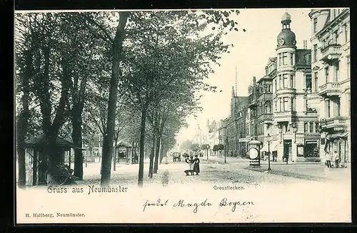 AK Neumünster, Strassenpartie im Ort, Litfasssäule