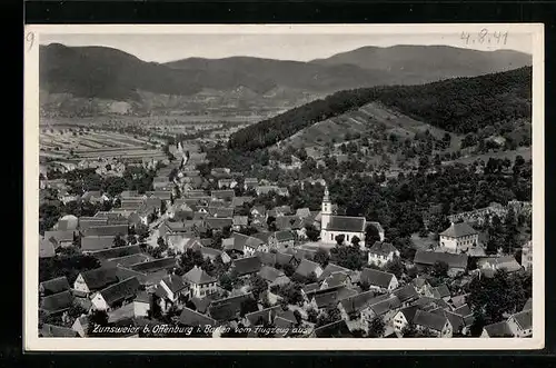 AK Zunsweier b. Offenburg, Fliegeraufnahme der Ortschaft