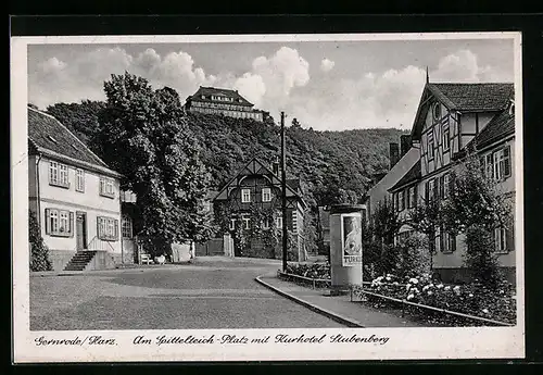 AK Gernrode /Harz, Spittelteich-Platz mit Kurhotel Stubenberg