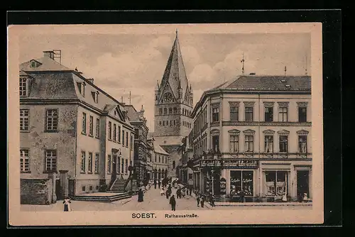 AK Soest, Rathausstrasse mit Kirche