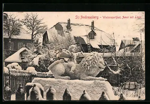 AK St. Andreasberg, Wintersportfest, Amor mit Löwe