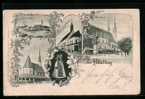 AK Altötting, Kapuziner-Kloster mit Kirche St. Anna, Pfarrkirche, Gnadenbild