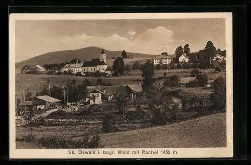 AK St. Oswald i. bayr. Wald, Ortsansicht mit Rachel