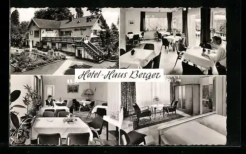 AK Köln-Dellbrück, Hotel-Restaurant Haus Berger in vier Ansichten