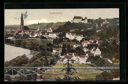 AK Landshut, Ortsansicht aus der Vogelschau