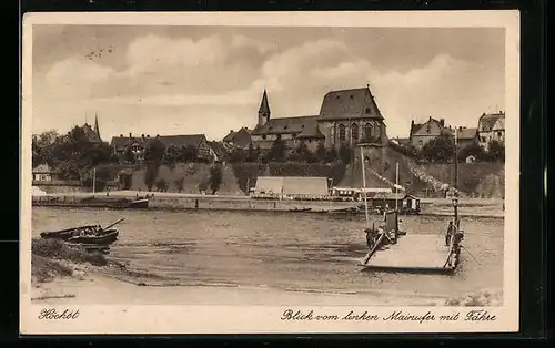 AK Höchst, Blick vom linken Mainufer mit Fähre