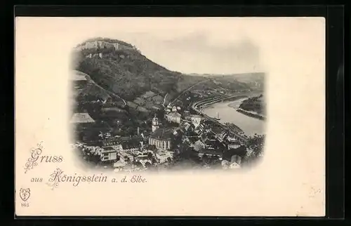 AK Königstein / Elbe, Ortsansicht aus der Vogelschau