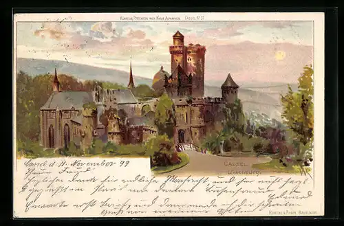 Lithographie Kassel, Blick zur Löwenburg