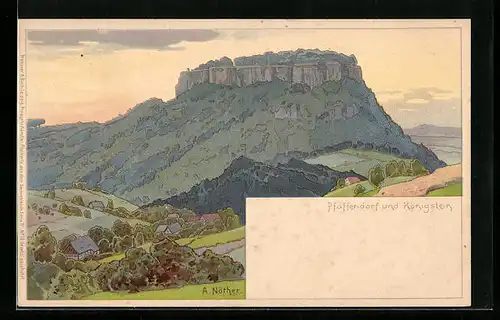 Lithographie Pfaffendorf, Panorama mit Königstein