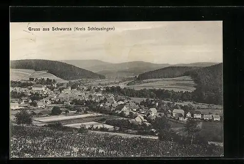 AK Schwarza / Schleusingen, Totale vom Berg aus gesehen