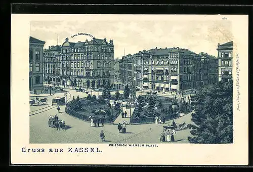 Lithographie Kassel, Friedrich Wilhelm Platz, Hotel Kasseler Hof