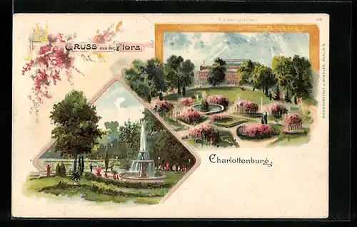 Lithographie Berlin-Charlottenburg, Restaurant Flora, Rosengarten