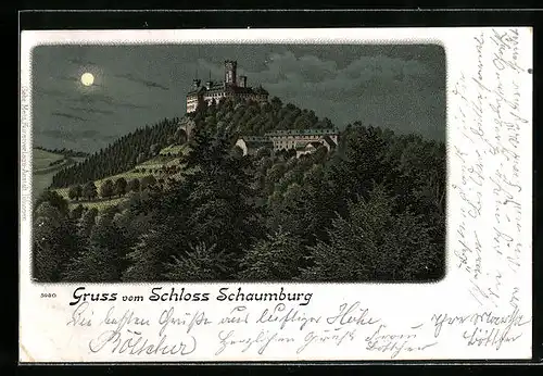 Mondschein-Lithographie Balduinstein, Schloss Schaumburg