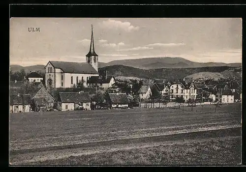 AK Ulm, Stadtpanorama mit Bergblick