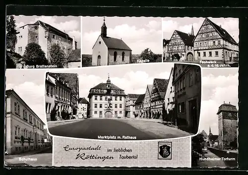 AK Röttingen /Taubertal, Hundheimer Torturm, Marktplatz mit Rathaus