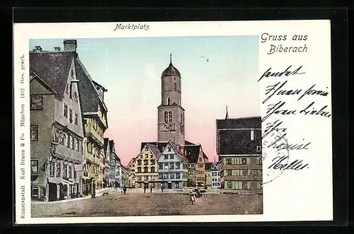 Goldfenster-AK Biberach, Blick auf den Marktplatz