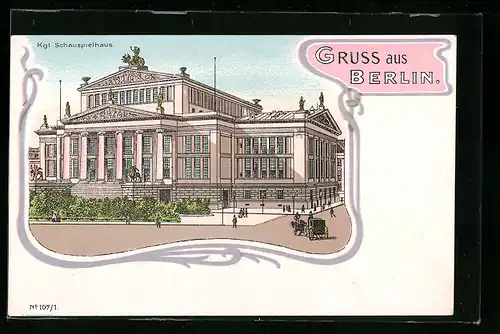 Lithographie Berlin, Königliches Schauspielhaus, Gendarmenmarkt