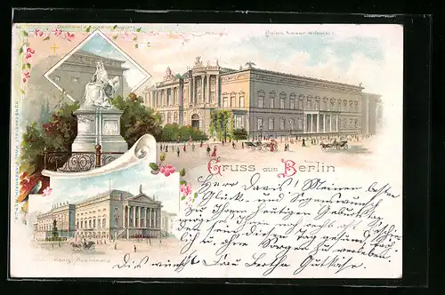 Sonnenschein-Lithographie Berlin-S, Palais Kaiser Wilhelm I., Denkmal der Kaiserin Augusta, Königliches Opernhaus