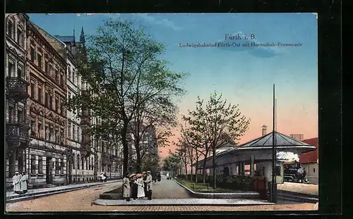 AK Fürth, Ludwigsbahnhof mit Hornschuh-Promenade