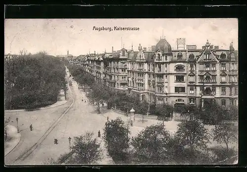 AK Augsburg, Kaiserstrasse mit Strassenbahn