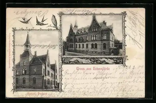 AK Eckernförde, Ansichten des Kaiserlichen Postamts