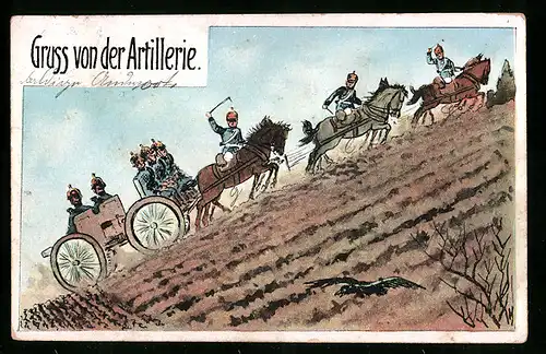 AK Soldaten der Artillerie mit Kanone