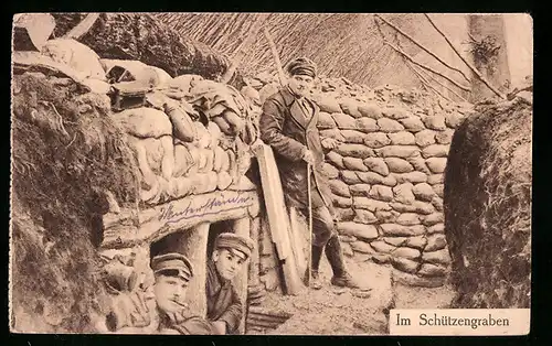 AK Deutsche Soldaten im Schützengraben-Unterstand