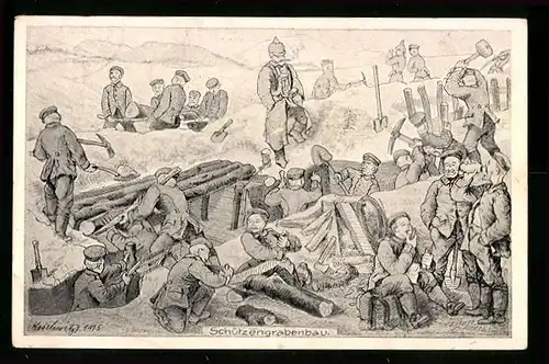 AK Soldaten beim Schützengrabenbau