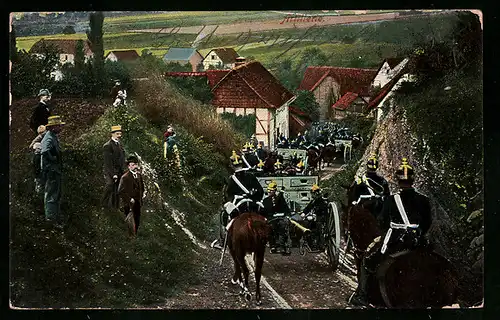 AK Soldaten der Artillerie mit Kanone und Pferden