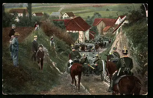 AK Soldaten der Artillerie mit Kanone und Pferden