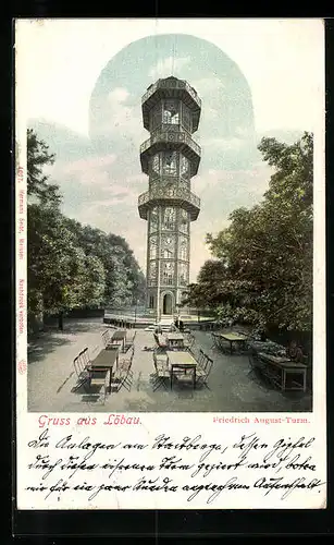 AK Löbau, Blick auf den Friedrich August Turm