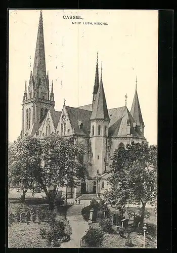 AK Cassel, Neue Luth. Kirche mit Friedhof am Lutherplatz