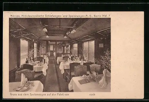 AK Speisewagen der Mitropa, Innenansicht, Eisenbahn