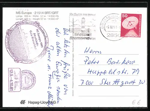 AK Passagierschiff MS Europa