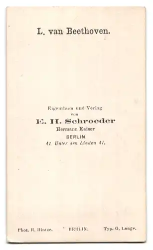 Fotografie E. H. Schroeder, Berlin, Portrait Ludwig van Beethoven