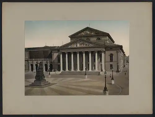 Photochromdruck PH. M. München, Ansicht München, Hoftheater mit Vorplatz & Denkmal, Nr. 12135