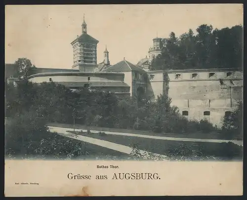 Riesen-AK Augsburg, Rothes Thor mit Parkanlage