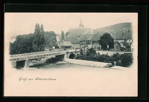 AK Untertürkheim, Teilansicht mit Brücke