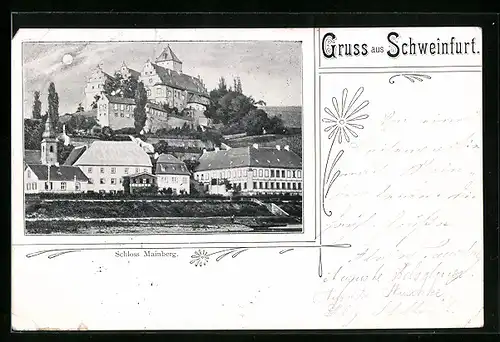 AK Schweinfurt, Ortsansicht mit Blick zum Schloss Mainberg