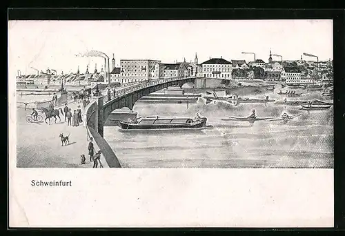 Künstler-AK Schweinfurt, Labestelle Hauptbahnhof