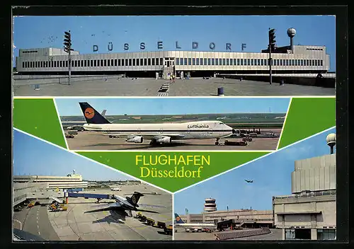 AK Düsseldorf, Flughafen-Gelände mit Flugzeugen