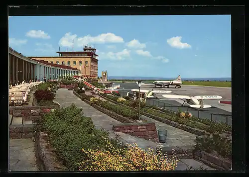 AK Stuttgart-Echterdingen, Flughafen, Aussichtsterrasse und Flugzeuge