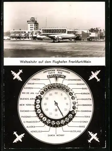 AK Frankfurt a. M., Weltzeituhr auf dem Flughafen