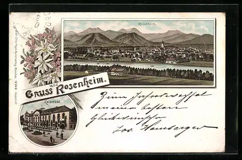 Lithographie Rosenheim, Kaiserbad, Teilansicht