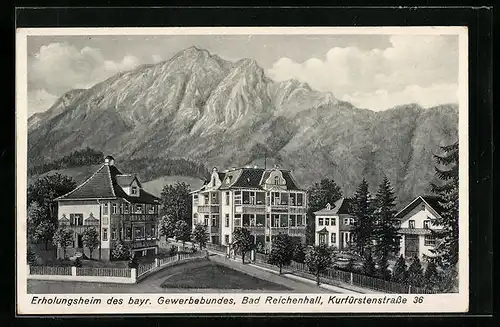 Künstler-AK sign. Hans Pernat: Bad Reichenhall, Erholungsheim des bayr. Gewerbebundes, Kurfürstenstrasse 36